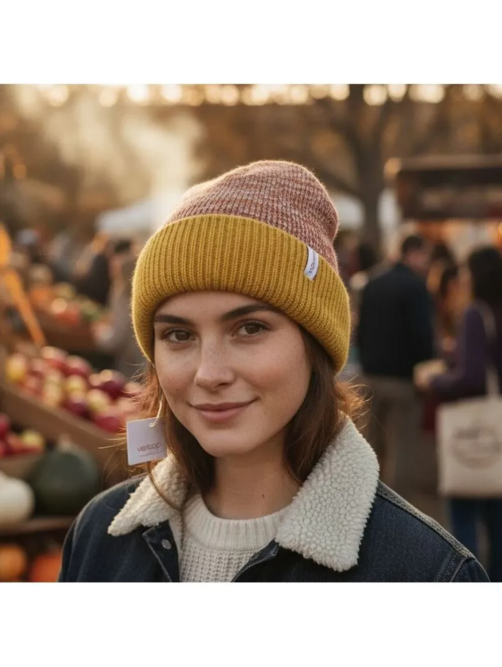 Verloop Colorblock Plush Knit Beanie NWT Yellow Orange